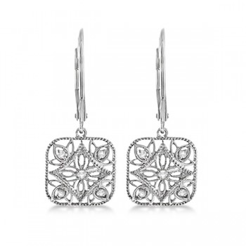 Antique Square Diamond Drop Earrings in 14k White Gold (0.10ct)