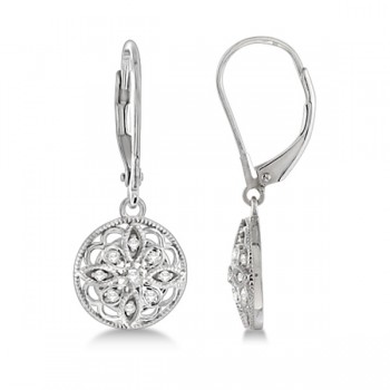 Antique Style Designer Diamond Earrings Sterling Silver (0.10ct)