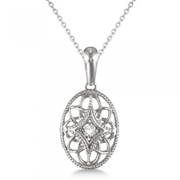 Vintage Style Oval Diamond Pendant Necklace Sterling Silver (0.03ct)