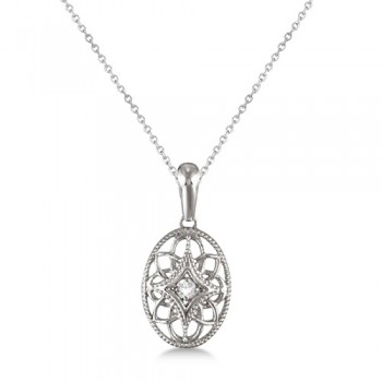Vintage Style Oval Diamond Pendant Necklace Sterling Silver (0.03ct)