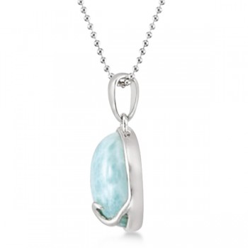 Round Genuine Larimar Pendant Necklace 14mm Gemstone Sterling Silver