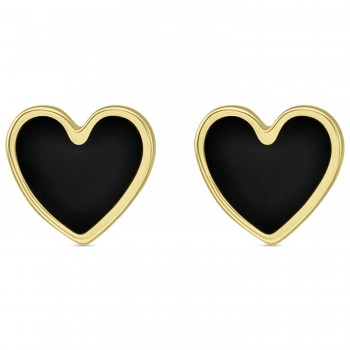 Enamel Heart Stud Earrings 14K Yellow Gold
