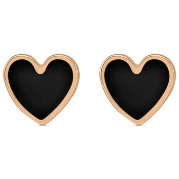 Enamel Heart Stud Earrings 14K Rose Gold