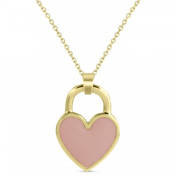 Enamel Heart Pendant Necklace 14K Yellow Gold