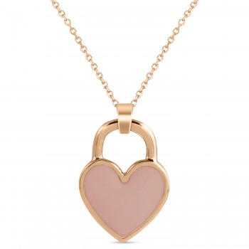 Enamel Heart Pendant Necklace 14K Rose Gold