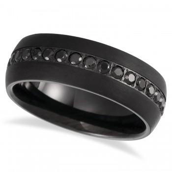 Men's Domed Polished Finish with Black Zircon and PVD Coating Wedding Ring  (8mm)