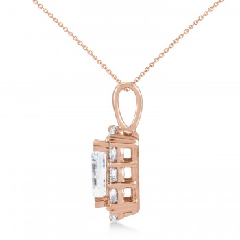 Emerald Cut Diamond Halo Pendant Necklace 14K Rose Gold (1.50ct)