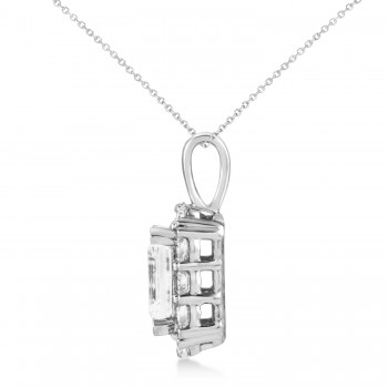 Emerald Cut Diamond Halo Pendant Necklace 14K White Gold (1.50ct)