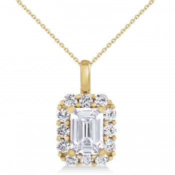 Emerald Cut Diamond Halo Pendant Necklace 14K Yellow Gold (1.50ct)