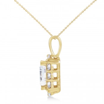 Emerald Cut Diamond Halo Pendant Necklace 14K Yellow Gold (1.50ct)