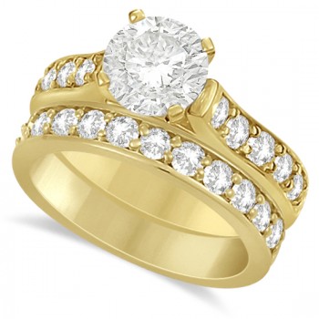 Moissanite Engagement Ring & Wedding Band Set 14K Y. Gold 2.25ctw