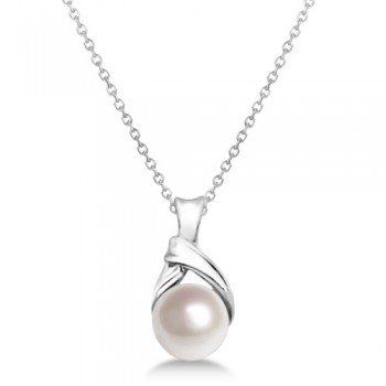 Akoya Cultured Pearl Necklace 14K White Gold Knot Design (6mm)