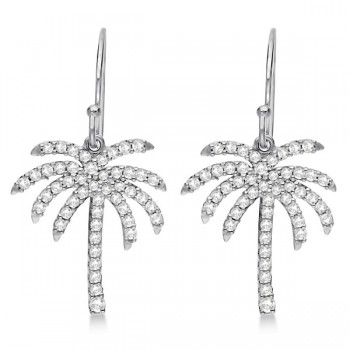 Dangle Diamond Palm Tree Earrings 14K White Gold (0.50ct)