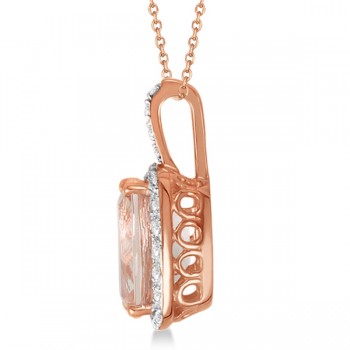 Diamond and Cushion Morganite Pendant Necklace 14k Rose Gold (2.61ct)