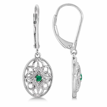 Leverback Vintage Emerald Earrings in Sterling Silver (0.06ct)