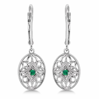 Leverback Vintage Emerald Earrings in Sterling Silver (0.06ct)