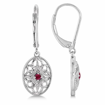 Leverback Vintage Ruby Earrings in Sterling Silver (0.06ct)