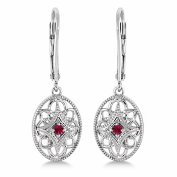 Leverback Vintage Ruby Earrings in Sterling Silver (0.06ct)