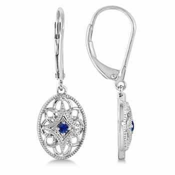 Leverback Vintage Sapphire Earrings in Sterling Silver (0.06ct)