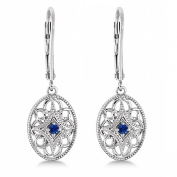 Leverback Vintage Sapphire Earrings in Sterling Silver (0.06ct)