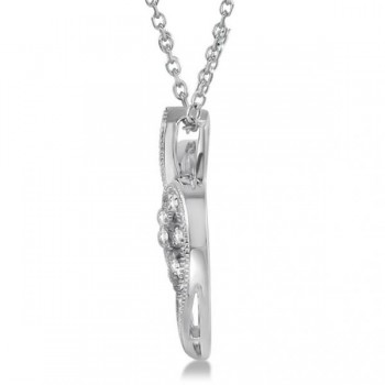 Diamond Fleur De Lis Heart Pendant Necklace Sterling Silver 0.10ct