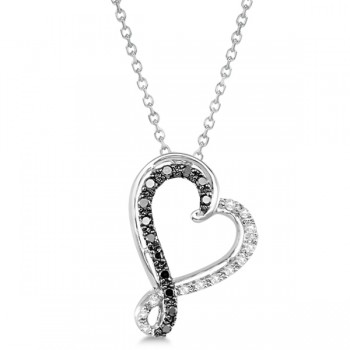 Black & White Twisted Diamond Heart Necklace Sterling Silver 0.21ct