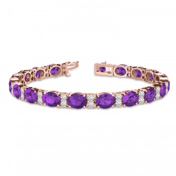 Diamond & Oval Cut Amethyst Tennis Bracelet 14k Rose Gold (13.62ct)