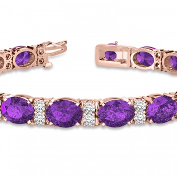 Diamond & Oval Cut Amethyst Tennis Bracelet 14k Rose Gold (13.62ct)