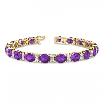 Diamond & Oval Cut Amethyst Tennis Bracelet 14k Yellow Gold (13.62ct)