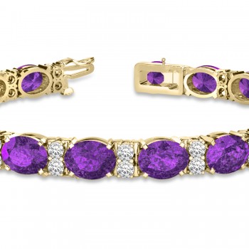 Diamond & Oval Cut Amethyst Tennis Bracelet 14k Yellow Gold (13.62ct)