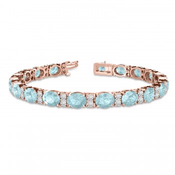 Diamond & Oval Cut Aquamarine Tennis Bracelet 14k Rose Gold (13.62ct)