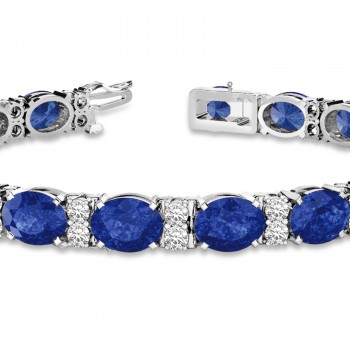 Lab Diamond & Oval Cut Sapphire Tennis Bracelet 14k White Gold (13.62ctw)