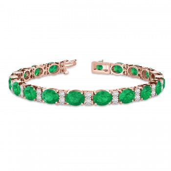 Lab Diamond & Oval Cut Lab Emerald Tennis Bracelet 14k Rose Gold (13.62ctw)