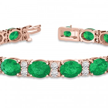 Lab Diamond & Oval Cut Lab Emerald Tennis Bracelet 14k Rose Gold (13.62ctw)