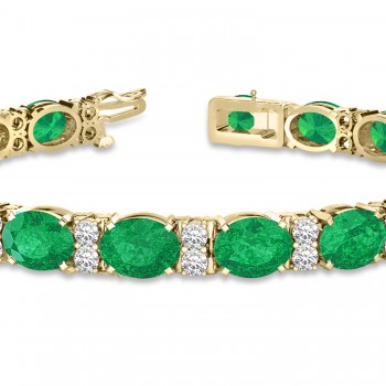Lab Diamond & Oval Cut Lab Emerald Tennis Bracelet 14k Yellow Gold (13.62ctw)