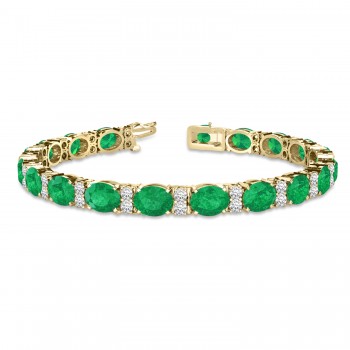 Diamond & Oval Cut Emerald Tennis Bracelet 14k Yellow Gold (13.62ctw)