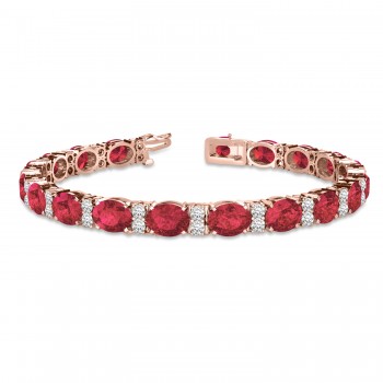 Diamond & Oval Cut Garnet Tennis Bracelet 14k Rose Gold (13.62ct)