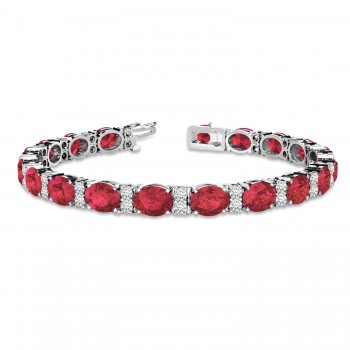 Diamond & Oval Cut Garnet Tennis Bracelet 14k White Gold (13.62ct)