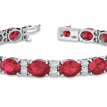 Diamond & Oval Cut Garnet Tennis Bracelet 14k White Gold (13.62ct)