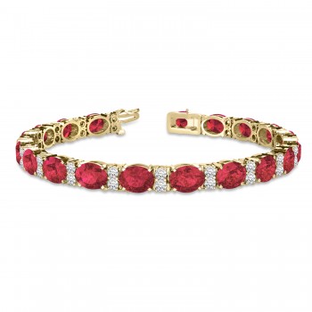 Diamond & Oval Cut Garnet Tennis Bracelet 14k Yellow Gold (13.62ct)