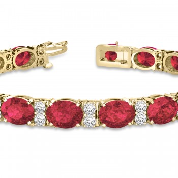 Diamond & Oval Cut Garnet Tennis Bracelet 14k Yellow Gold (13.62ct)