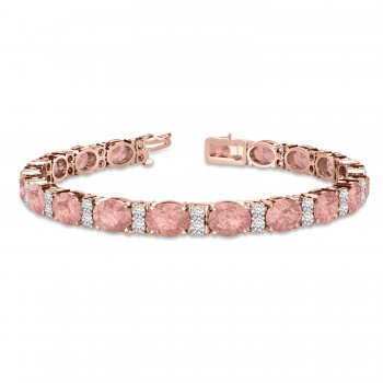 Diamond & Oval Cut Morganite Tennis Bracelet 14k Rose Gold (13.62ct)