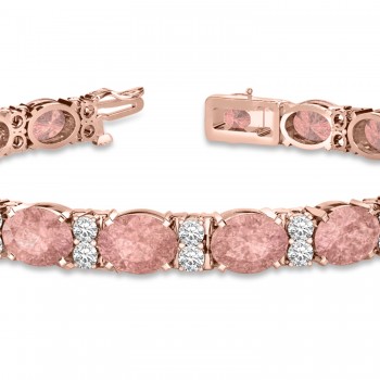 Diamond & Oval Cut Morganite Tennis Bracelet 14k Rose Gold (13.62ct)