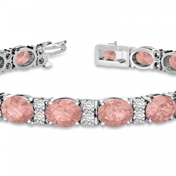 Diamond & Oval Cut Morganite Tennis Bracelet 14k White Gold (13.62ct)