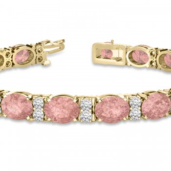 Diamond & Oval Cut Morganite Tennis Bracelet 14k Yellow Gold (13.62ct)