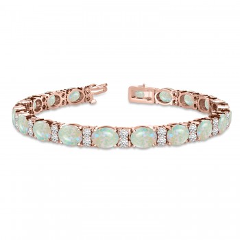 Diamond & Oval Cut Opal Tennis Bracelet 14k Rose Gold (13.62ct)