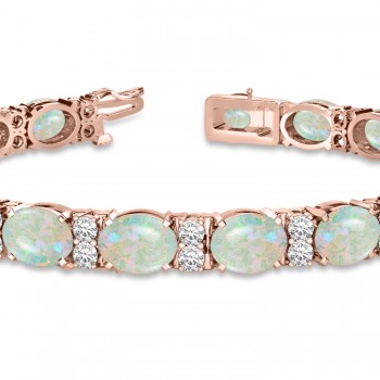 Diamond & Oval Cut Opal Tennis Bracelet 14k Rose Gold (13.62ct)