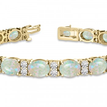 Diamond & Oval Cut Opal Tennis Bracelet 14k Yellow Gold (13.62ct)