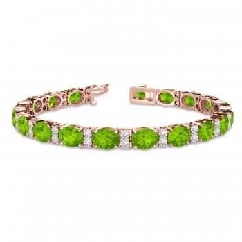 Diamond & Oval Cut Peridot Tennis Bracelet 14k Rose Gold (13.62ctw)