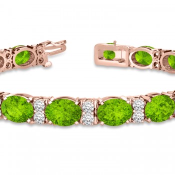 Diamond & Oval Cut Peridot Tennis Bracelet 14k Rose Gold (13.62ctw)